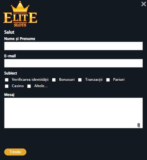 Completează formularul de contact Elite Slots pentru asistență rapidă